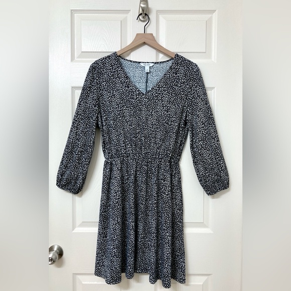 Nine West Women’s Black White V Neck Long Sleeve A-line Mini Dress Size Medium - Picture 8 of 8